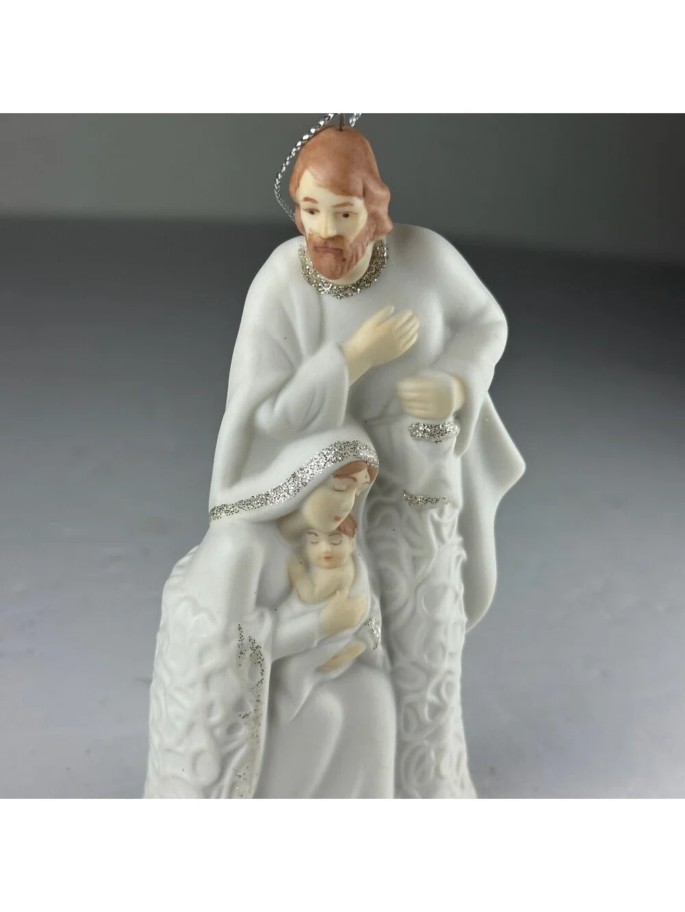 Holy Family Nativity Christmas Ornament White Porcelain Style S-12